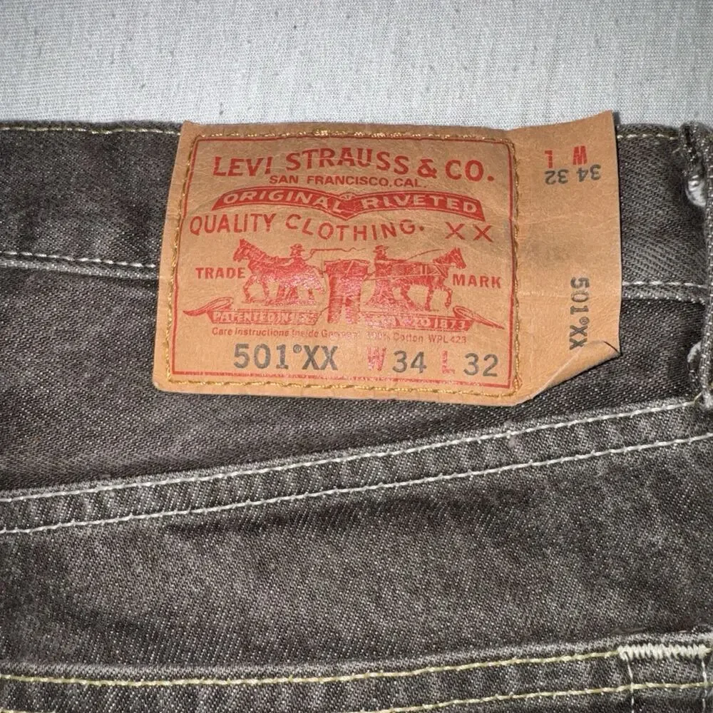 Levis 501xx Jeans Men 34x32 Brown 100% Cotton Straight Leg Button Fly